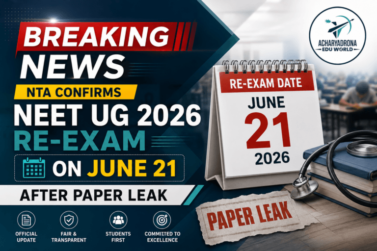 NEET UG 2026 Re-Exam Date Officially Announced: NTA to Conduct Re-NEET on June 21 Following Paper Leak Row